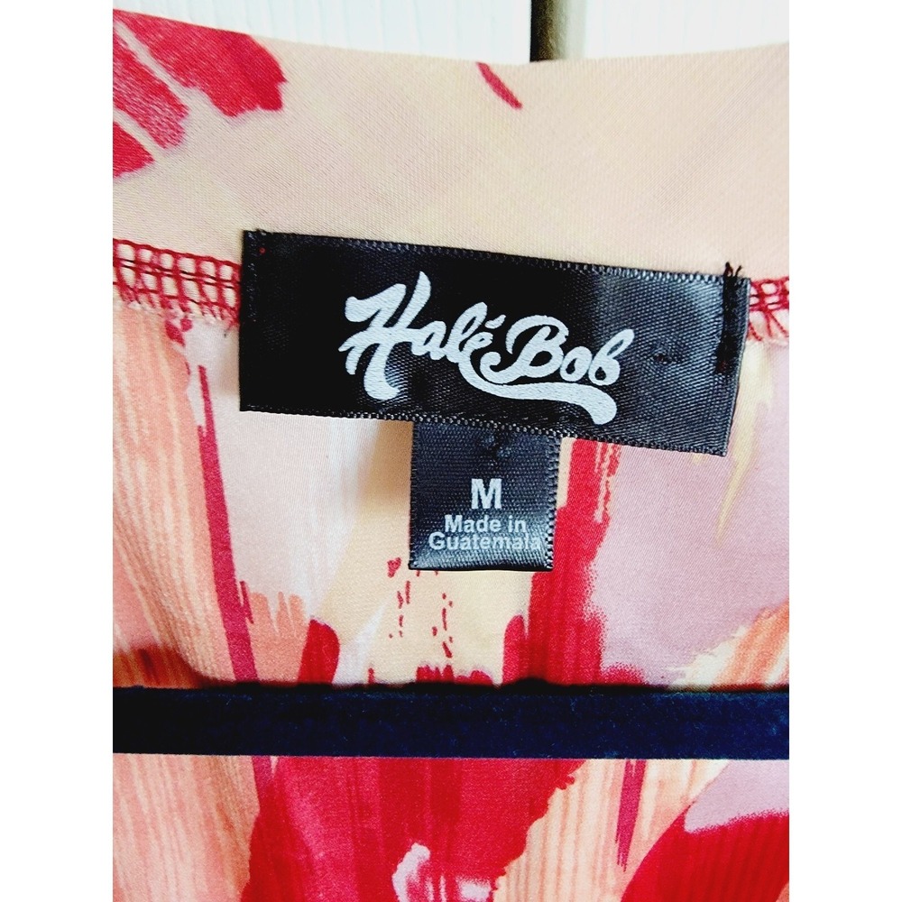 Hale Bob M Abstract Brushstroke Asymmetrical Hem Cap Sleeve Top Red Tan Med - Picture 11 of 11